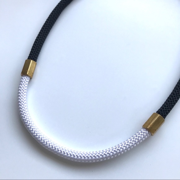 Black + white statement necklace with brass pieces - Picture 1 of 4